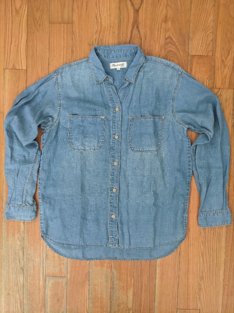 Madewell Linen Blue Button Down Shirt Size Medium